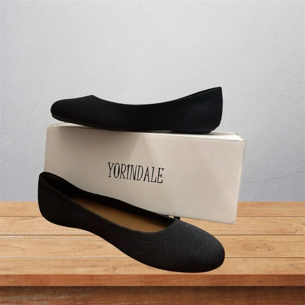 YORINDALE Black Women's Ballet Shoes Size 10 Round Toe, Soft Knit for Ballerina